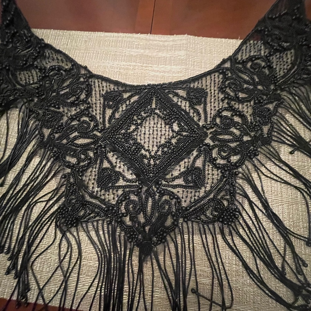 Black Beaded Fringe Shawl
